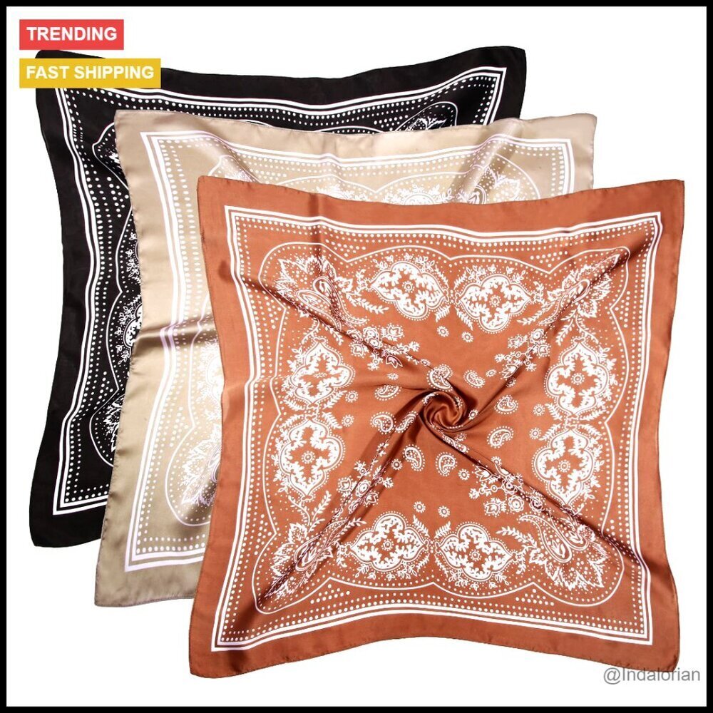 Satin Silk Head Scarf Set Elegant Chic Versatile Hair Wrap Accessory